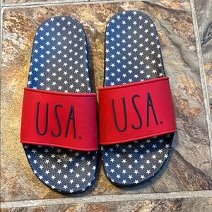 Rae Dunn Red and Blue USA Sandals